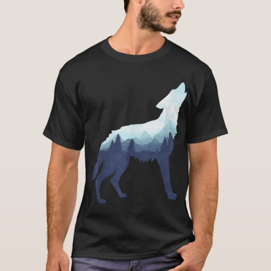 Mountain Forest Wolf Silhouette Tシャツ (正面)