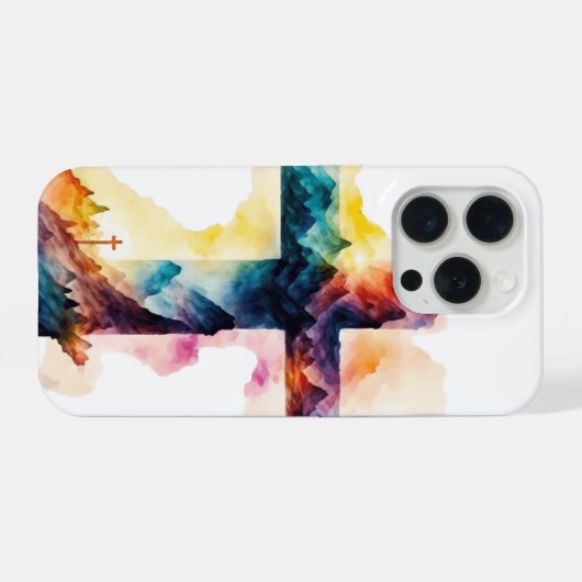 Mountain Grace – Watercolor Cross iPhoneケース (裏面横)