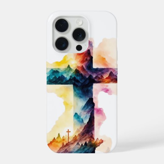 Mountain Grace – Watercolor Cross iPhoneケース (裏面)