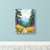 Mountain Hike | Floral Nature Landscape Watercolor キャンバスプリント (インサイチュ (ウッドフロア))
