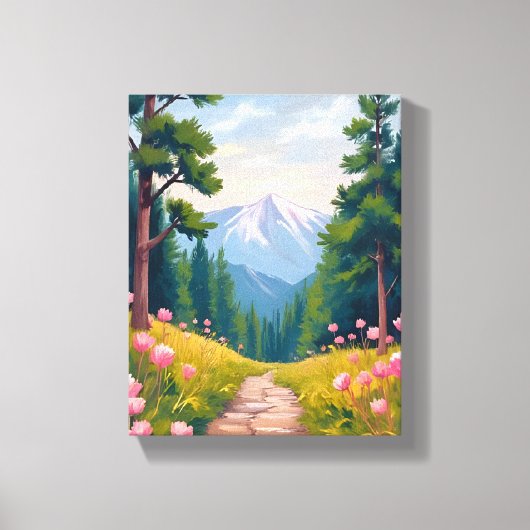 Mountain Hike | Floral Nature Landscape Watercolor キャンバスプリント (正面)