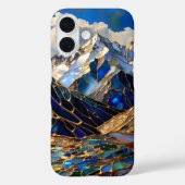 Mountain iPhone Case Blue Gold Stained Glass Lands Case-Mate iPhoneケース (裏面)