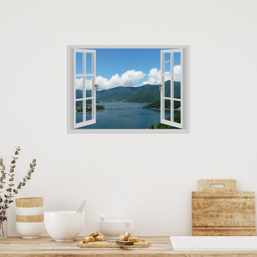 Mountain Lake Faux Window Scene ポスター (キッチン)