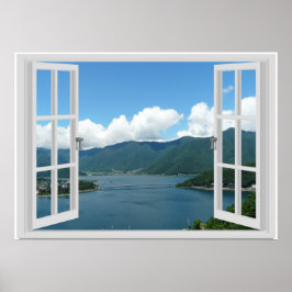 Mountain Lake Faux Window Scene ポスター