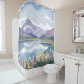 Mountain Lake | Floral Watercolor Landscape シャワーカーテン (インサイチュ)
