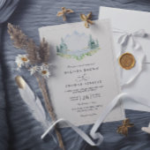 Mountain Lake Forest Tree Rustic Elegant Wedding 招待状