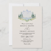 Mountain Lake Forest Tree Rustic QR Code Wedding 招待状 (正面)