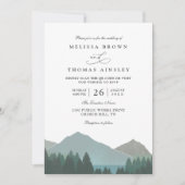 Mountain Lake Forest Trees Pine QR Code Wedding 招待状 (正面)