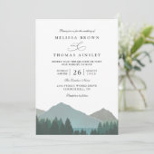 Mountain Lake Forest Trees Pine QR Code Wedding 招待状 (スタンド正面)