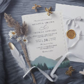 Mountain Lake Forest Trees Pine QR Code Wedding 招待状