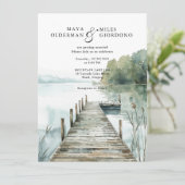 Mountain Lake Forest Watercolor Wedding 招待状 (スタンド正面)