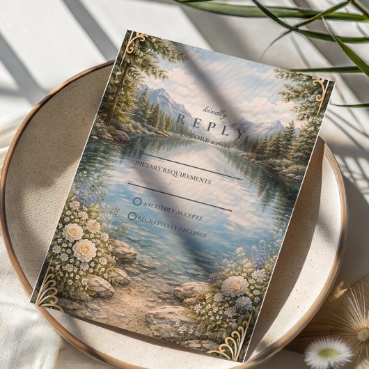 Mountain Lake Forest Wildflower Wedding 出欠カード