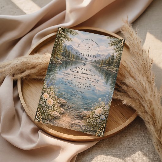 Mountain Lake Forest Wildflower Wedding 招待状