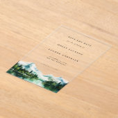 Mountain Lake Pine Watercolor Photo Save the Date  アクリル招待状 (レイダウン)