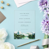 Mountain Lake Pine Watercolor Photo Save the Date  アクリル招待状 (インサイチュ (ウェディング))