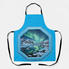 Mountain Lake Reflects No. Lights in Blue Frame エプロン