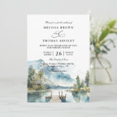 Mountain Lake Watercolor Forest QR Code Wedding 招待状 (スタンド正面)