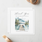 Mountain Lake Watercolor Forest Trees Wedding  ノートカード (正面/裏面インサイチュ)