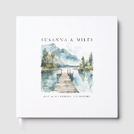 Mountain Lake Watercolor Forest Wedding Trees ゲストブック