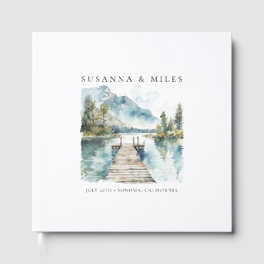 Mountain Lake Watercolor Forest Wedding Trees ゲストブック (正面)
