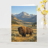 Mountain Landscape American Bison Blank カード (黄色い花)