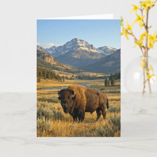 Mountain Landscape American Bison Blank カード (黄色い花)