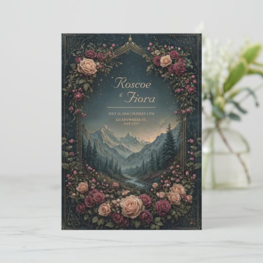 Mountain Landscape and Floral Arch Wedding 招待状 (スタンド正面)