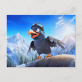 Mountain Launch Raven With Ski Goggles In Winter T ポストカード (正面)