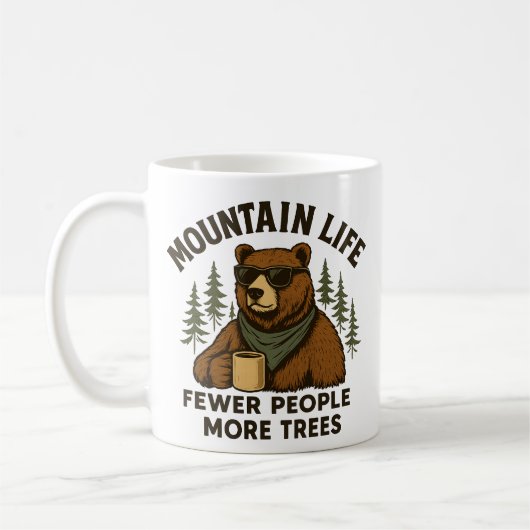 Mountain Life, Fewer People More Trees コーヒーベア コーヒーマグカップ (左)