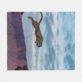 Mountain Lion Jumping Morning Skyjump,lion,animal, フリースブランケット (正面(横))