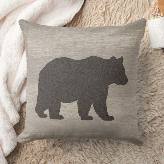 Mountain Lodge Bear Silhouette Throw Pillow クッション (ブランケット)