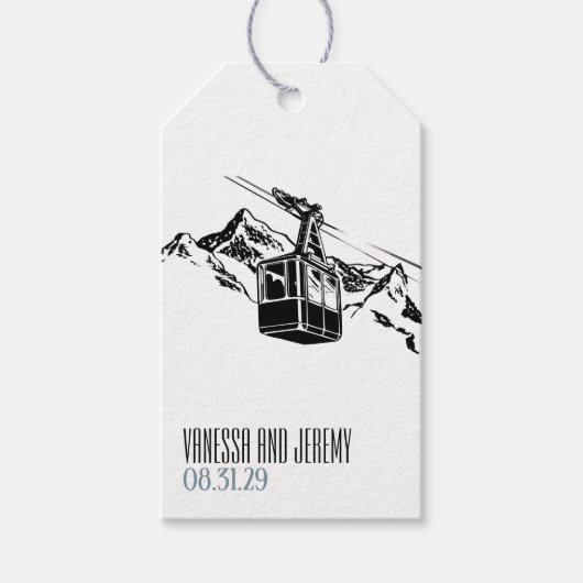 Mountain Love Dusty Blue Wedding ギフトタグ (正面)