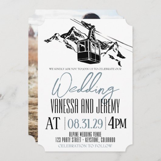 Mountain Love Dusty Blue Wedding 招待状 (正面/裏面)