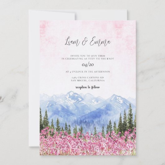 Mountain Meadow Watercolor Wedding Invitation 招待状 (正面)