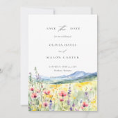Mountain Meadow Wildflowers Modern Photo Wedding セーブザデート (正面)