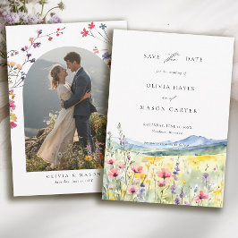 Mountain Meadow Wildflowers Modern Photo Wedding セーブザデート