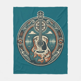Mountain Melody Acoustic Guitar Crest Fleece Blank フリースブランケット