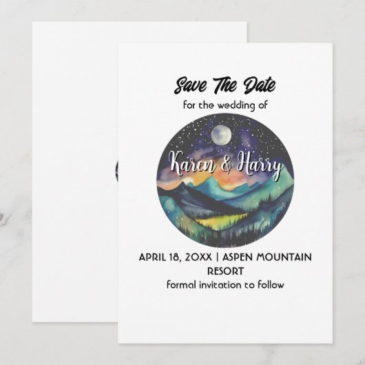 Mountain Mountain Moon Star Save The Date Outdoor 招待状 (正面/裏面)