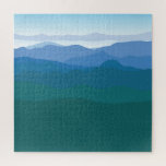 Mountain Mountains View Green Blue Illustrated ジグソーパズル<br><div class="desc">Challenging puzzle! Beautiful,  simple,  modern and trendy green-fading-to-blue,  mountain view hand illustrated by Striped Hat Studio.</div>