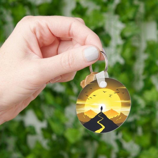 Mountain Peak Silhouette with a winding. Pedestal キーホルダー (手)