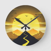 Mountain Peak Silhouette with a winding. Pedestal ラウンド壁時計 (正面)