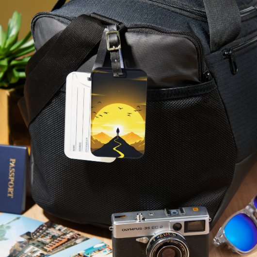 Mountain Peak Silhouette with a winding. Pedestal ラゲッジタグ (正面&裏面)