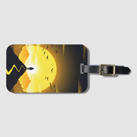 Mountain Peak Silhouette with a winding. Pedestal ラゲッジタグ (正面横)