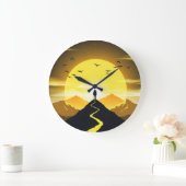 Mountain Peak Silhouette with a winding. Pedestal ラージ壁時計 (ホーム)