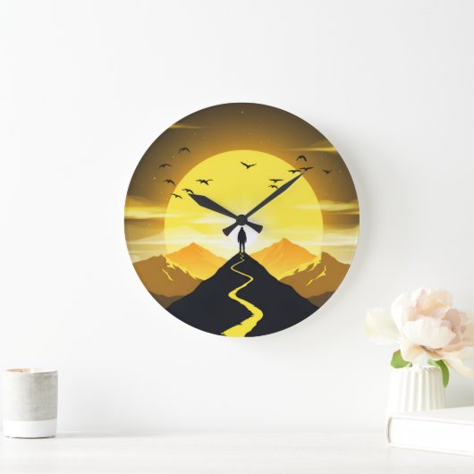 Mountain Peak Silhouette with a winding. Pedestal ラージ壁時計 (ホーム)