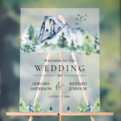Mountain Pine Trees Forest Wedding Welcome アクリルサイン (ニュートラル)