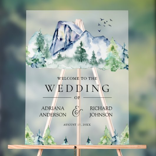 Mountain Pine Trees Forest Wedding Welcome アクリルサイン (ニュートラル)