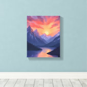 Mountain Range Sunset | Watercolor Lake Landscape キャンバスプリント (インサイチュ (ウッドフロア))