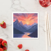 Mountain Range Sunset | Watercolor Lake Landscape スタンダードカクテルナプキン (インサイチュ)