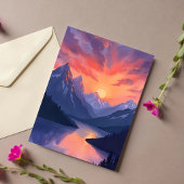 Mountain Range Sunset Watercolor Lake Painted Card